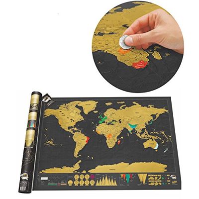 Black Luxury Scratch World Map Cylinder Packing Home Decor Gift
