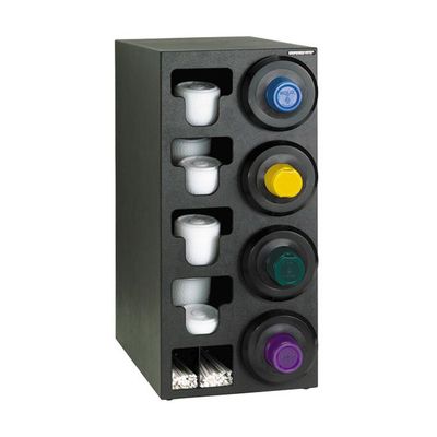 Dispense-Rite SLR-C-4RBT Countertop Cup Dispensing Cabinet, 4 SLR-2F, Built-In Lid and Straw Organizers, Fits 844 oz Cups and Lids, Black Polystyrene, 32.25" H x 13" W x 23" D
