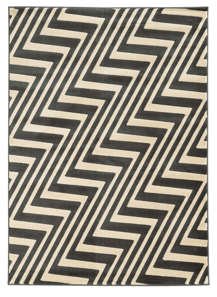 Linon Roma Zigzag Power Loomed Polypropylene 5'x7' Rug in Gray