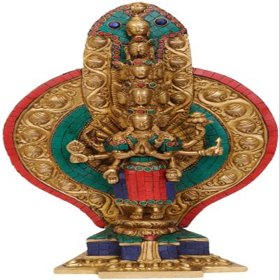 Eleven Headed Thousand Armed Avalokiteshvara - Brass Statue with Inlay