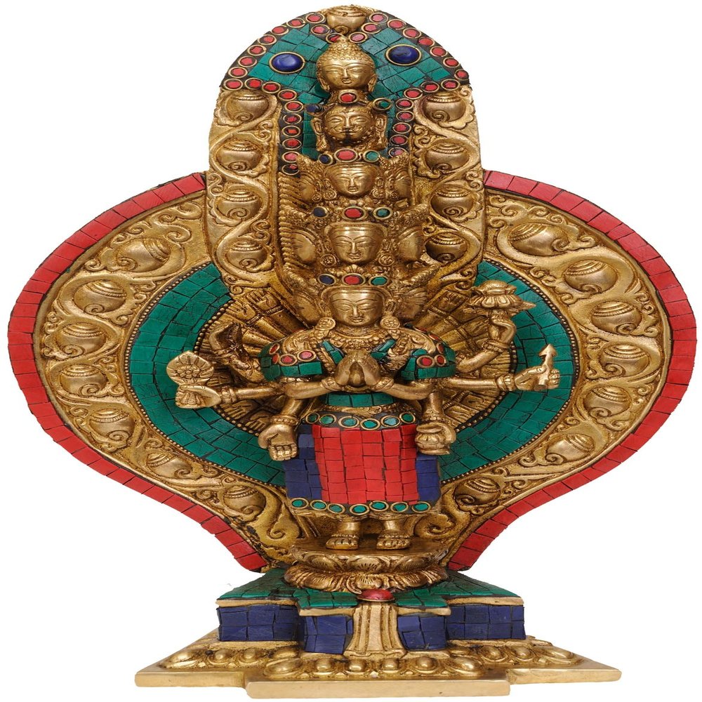 Eleven Headed Thousand Armed Avalokiteshvara - Brass Statue with Inlay