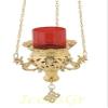 Gold Plated Orthodox Greek Christian Bronze Hanging Votive Vigil Oil Lamp with Chain and Red Glass 9692g view 1