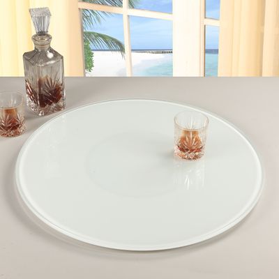 24" White Round Glass Rotating Tray