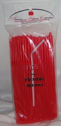 IGC 1,000 Drinking Straws - Flex/Flexible Drinking Straws - Red - Luau - Wedding - Party - Anniversary Supplies