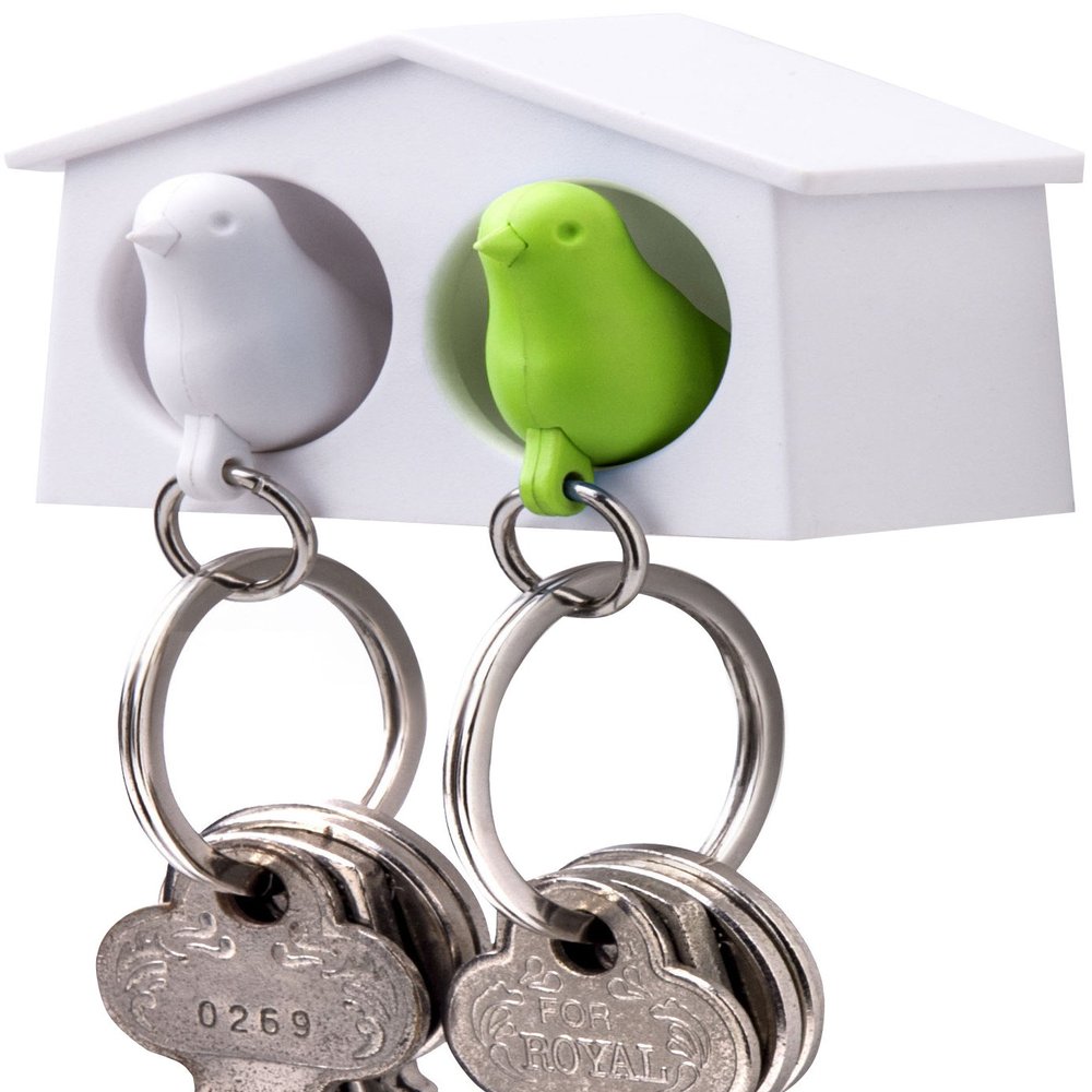 Qualy Key Storage Mini Duo Sparrow Key Ring White Green 5217049GR