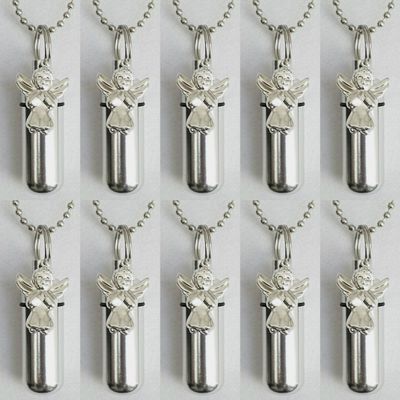 Set of Ten Silver Praying Angel Cremation URN - Includes 10 Velvet Pouches 10 Ball-Chains, Fill Kit