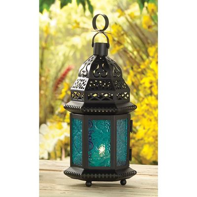 7 BLUE GLASS MOROCCAN LANTERNS