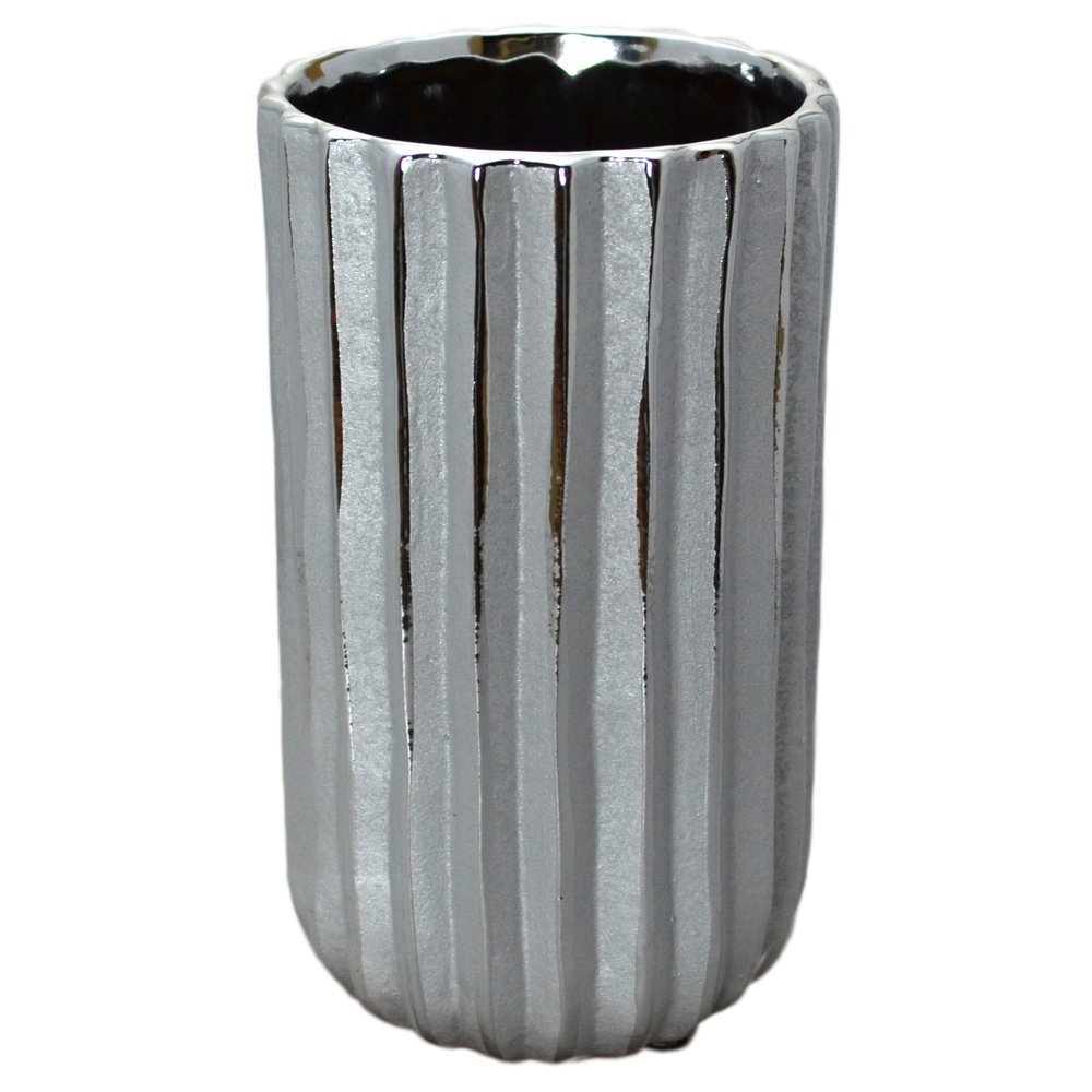 NINDEL SS144-B Silver Stripe Base Vase, Small