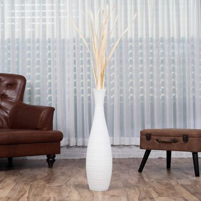 Leewadee Large White Home Decor Floor Vase - Wooden 34 inch Tall Farmhouse Decor Flower Holder for Fake Plant and Pampas Grass