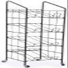 Displays2go Portable Newspaper and Magazine Rack, 4 Angled Shelves, Locking Caster Wheels (Black Steel) view 1