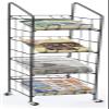 Displays2go Portable Newspaper and Magazine Rack, 4 Angled Shelves, Locking Caster Wheels (Black Steel) view 2