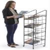Displays2go Portable Newspaper and Magazine Rack, 4 Angled Shelves, Locking Caster Wheels (Black Steel) view 3