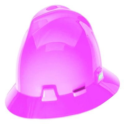 MSA 10156373 V-Gard Full-Brim Hard Hat With Fas-Trac III Ratchet Suspension | Polyethylene Shell, Superior Impact Protection, Self Adjusting Crown Straps - Standard Size in Hot Pink