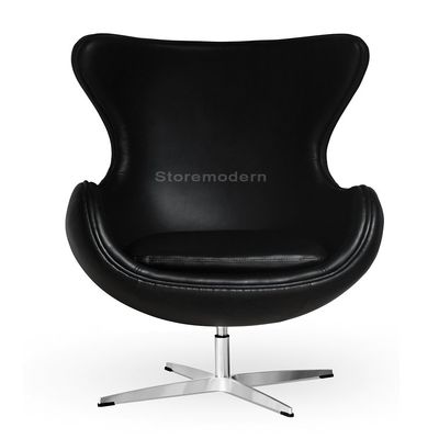 Store Modern Arne Jacobsen Egg Chair, Available in Leatherette or Cashmere, Heavy Duty Steel Base (4-Spoke), 5 Color Options: White, Black, Red, Green, Orange and Rose Pink (Black (Leatherette))