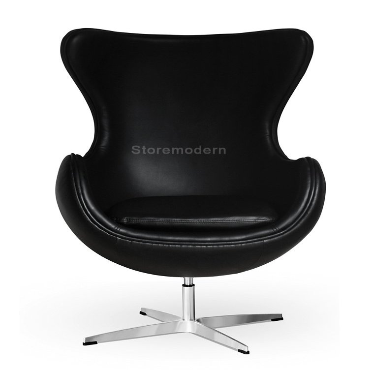 Store Modern Arne Jacobsen Egg Chair, Available in Leatherette or Cashmere, Heavy Duty Steel Base (4-Spoke), 5 Color Options: White, Black, Red, Green, Orange and Rose Pink (Black (Leatherette))