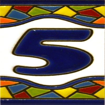 House numbers 3 inch. Handpainted house number tiles for signs, addresses and names. Address numbers for houses. House address numbers and letters. Design MOSAICO MINI 2,87" x 1,38" (NUMBER 5)