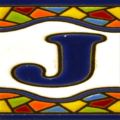 ART ESCUDELLERS House Letter Tile, Ceramic, Single-Letter-Tile, Handpainted, Traditional Artisan, Letter 'J'