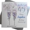 WHITE COTTON CARDS Champagne Flutes to My Husband On Our Sapphire Handmade 45th Anniversary Card, White, P45H,16cm x 16cm view 1