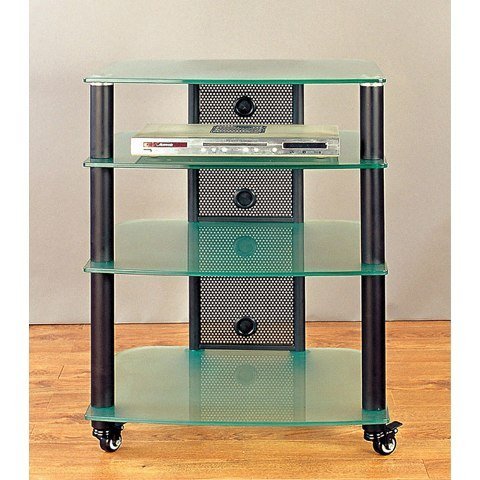 VTI Manufacturing NGR404BF Black Poles 4 Frosted Glass Shelves AV Stand