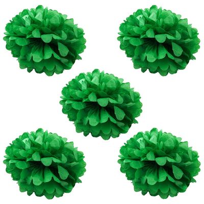 WYZworks Set of 5 - Green 10" - (5 Pack) Tissue Pom Poms Flower Party Decorations for Weddings, Birthday, Bridal, Baby Showers, Nursery, Dcor, Halloween