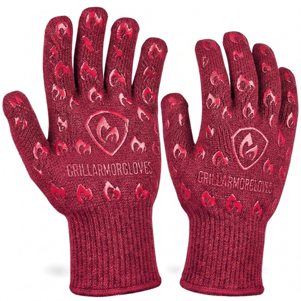 Grill Armor Oven Gloves with Fingers 932F Heat, Fire & Cut Resistant Mitts for BBQ, Grill, Cooking, Grilling, Baking, Smoker & Fire Pit