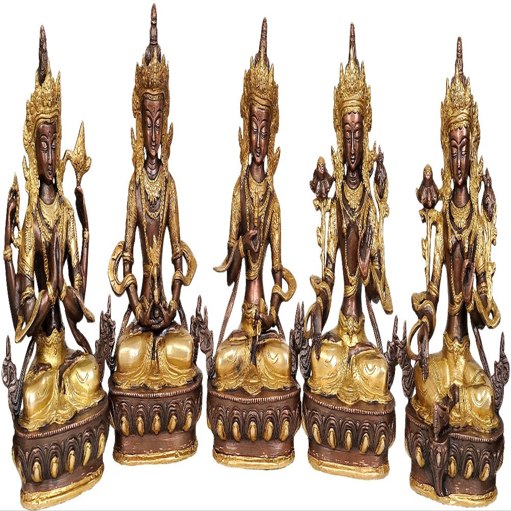 Chenrezig, Amitabha, Vajrasattva, White Tara and Green Tara (Set of 5 Sculptures) - Brass Statue