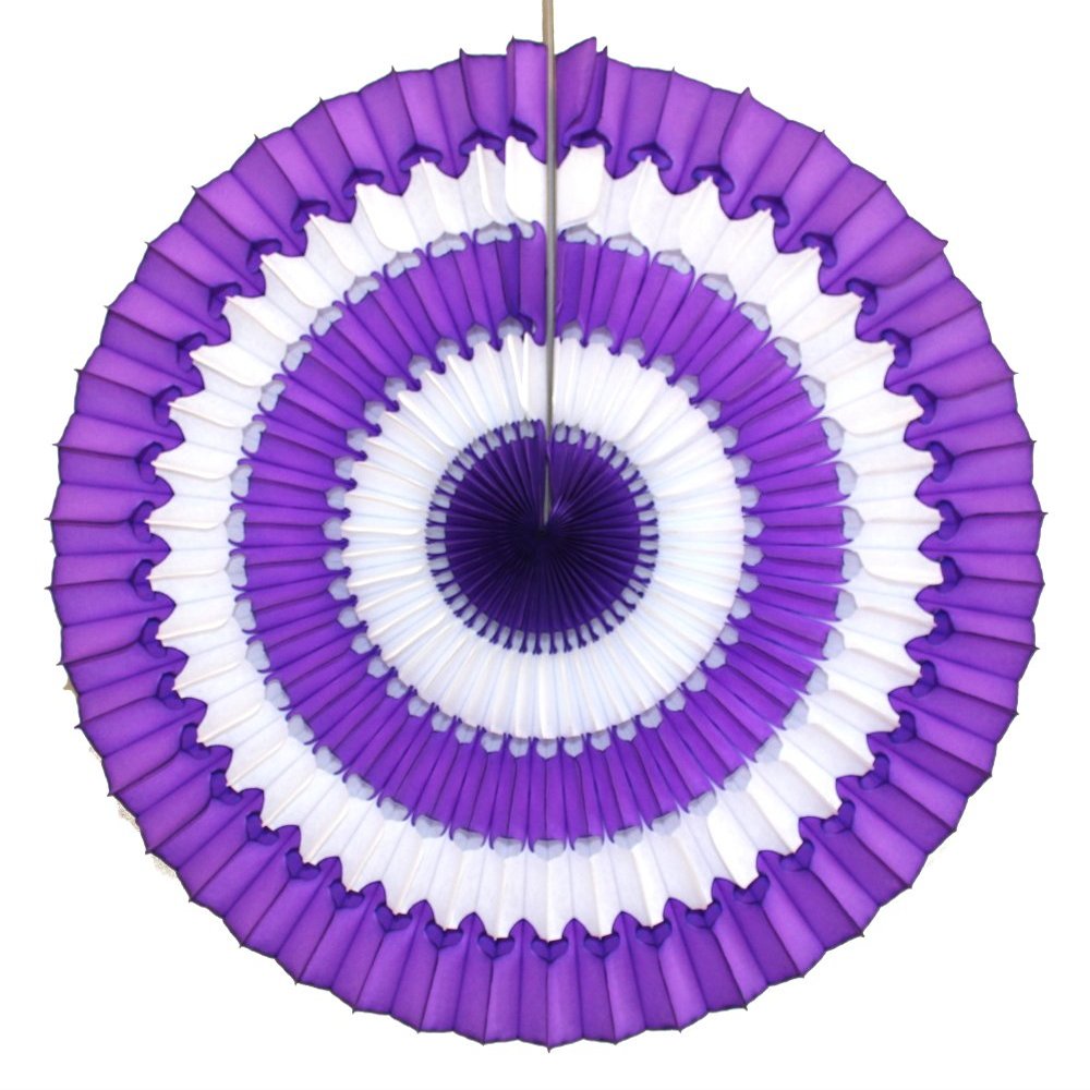 3-Pack 16 Inch Striped Honeycomb Tissue Paper Fan (Purple/White)
