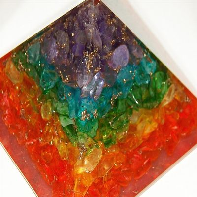 4" Orgone 7 Layer Chakra Crystal Energy Generator Pyramid, EMF Protection, Reiki,orgonite, Red Jasper, Carnelian, Green Aventurine, Lapis Lazuli, Blue Aventurine, Amethyst with Copper Coil, Sacred Geometry, Reiki
