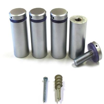 1" Dia. x 2" L. Set of 4 Solid Brass Sign Standoffs, Satin Chrome Finish; Architectural Quality; Project Your Pictures, Graphics and Other Signage Out from Wall.