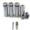 1" Dia. x 2" L. Set of 4 Solid Brass Sign Standoffs, Satin Chrome Finish; Architectural Quality; Project Your Pictures, Graphics and Other Signage Out from Wall. view 1