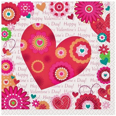 Hearts in Bloom Valentine's Day Beverage Napkins, 24ct