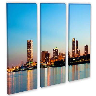 60 x 40 TOTAL - City of Milwaukee, USA Skyline Canvas Print - 3 Panel Split, Triptych Wall Art. Wisconsin