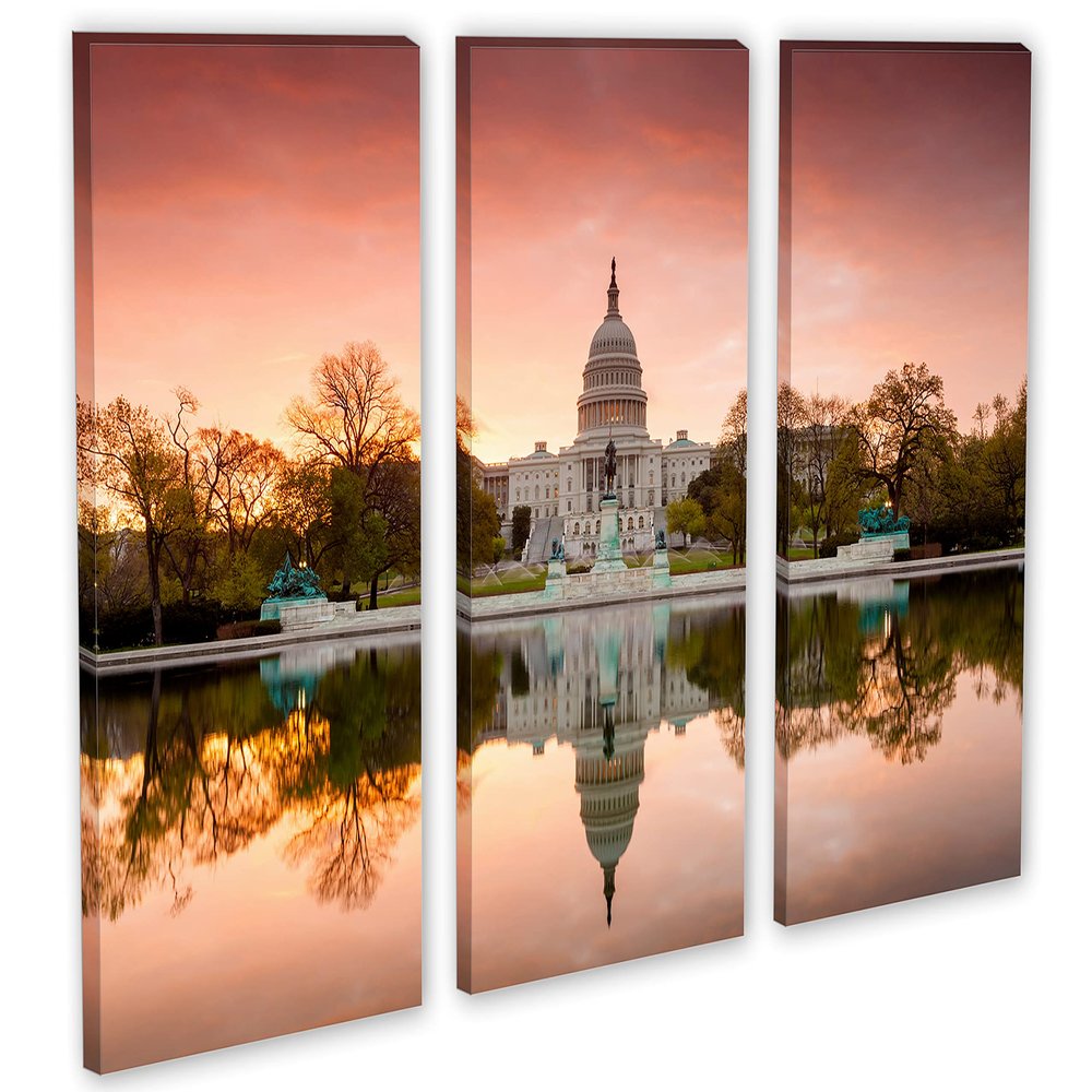 60 x 40 TOTAL - Capitol building, Washington DC Canvas Print. 3 Panel Split, Triptych. USA., office decor