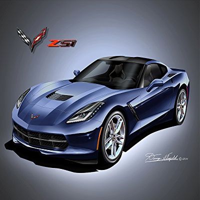 2015 CORVETTE STINGRAY Z51 - NIGHT RACE BLUE- ART PRINT POSTER BY ARTIST DANNY WHITFIELD - SIZE 20 X 30