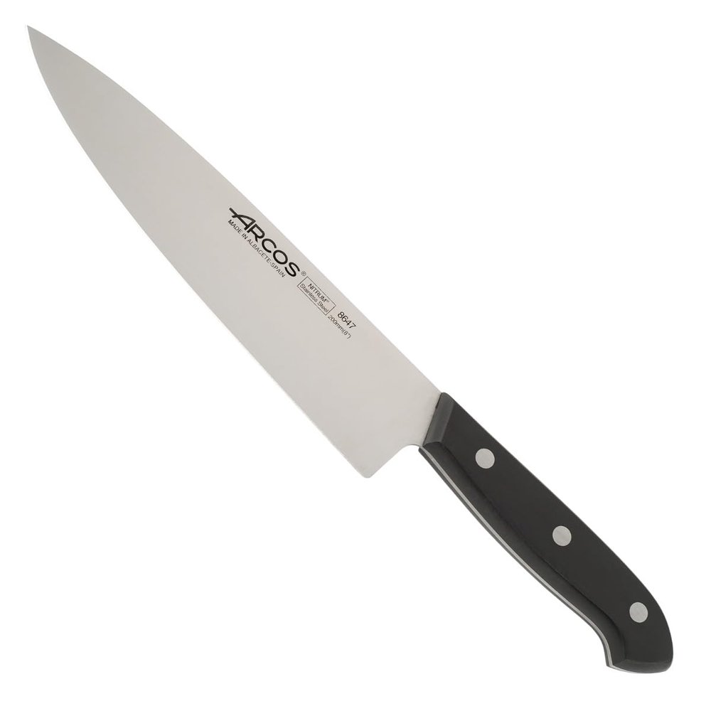 Arcos Chefs Knife 8 Inch Nitrum Stainless Steel and 200 mm Blade.Professional Multipurpose Cooking Knife. Ergonomic Polypropylene Handle.Professional Chef Knife. Series Bolonia. Color Black