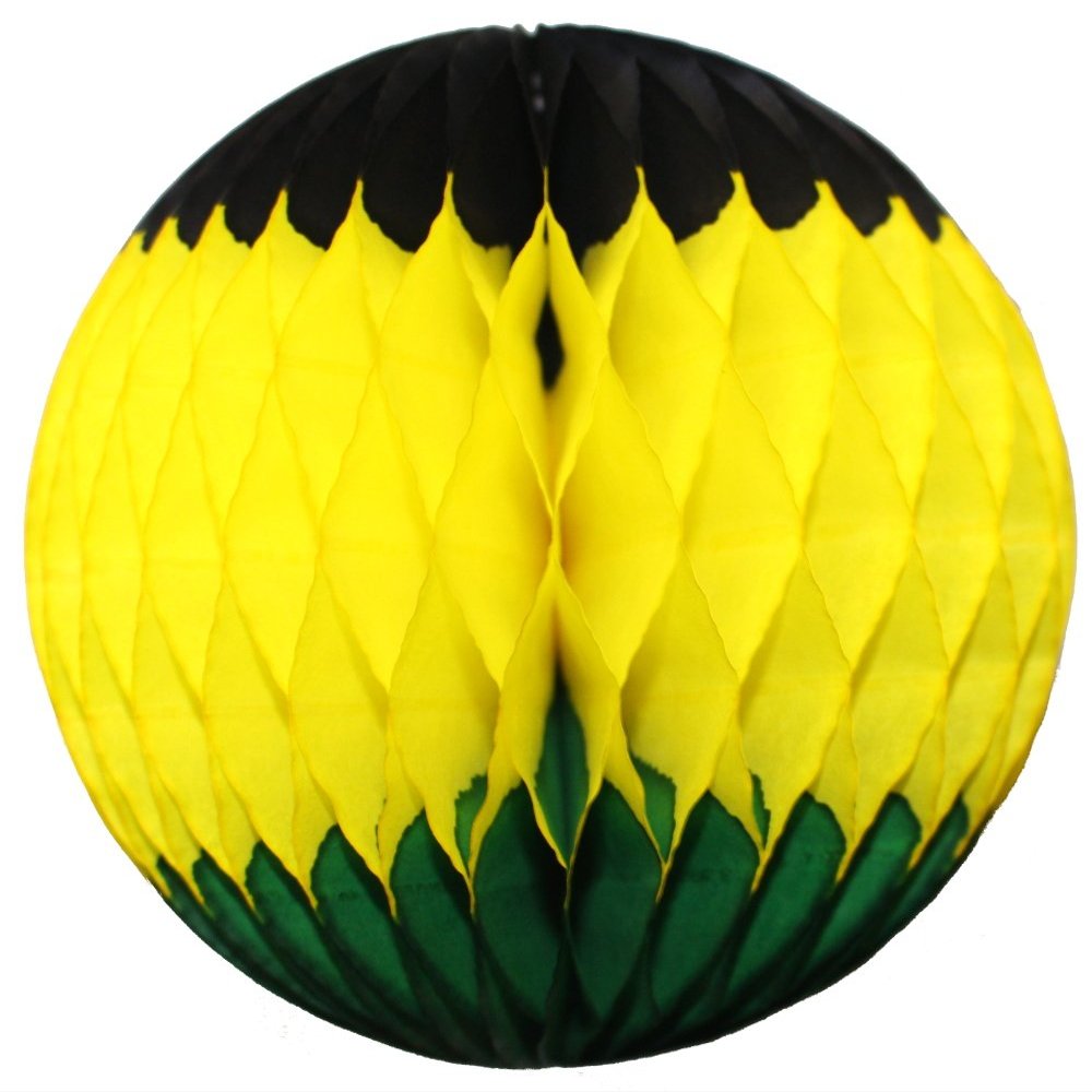 12 Inch Honeycomb Tissue Paper Ball Decoration (6-Pack, Jamaican - Black/Yellow/Green)