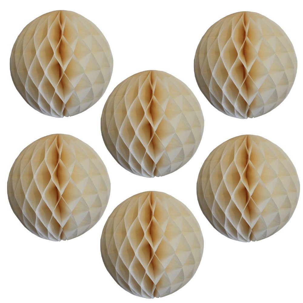 12" Honeycomb Tissue Paper Ball Decoration (6-Pack, Ivory)