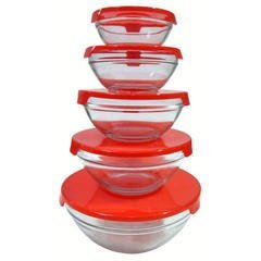 10-Piece Nested Glass Bowl Set [Set of 2] Color: Red