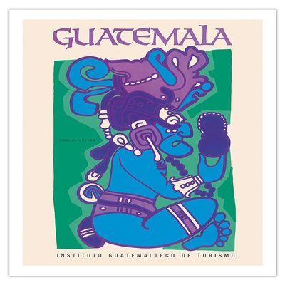 Guatemala - Itzamna Dios de Los Cielos (God of the Heavens) - Mayan God - Vintage Travel Poster c.1980s - Fine Art Matte Paper Print (Unframed) 20x26in