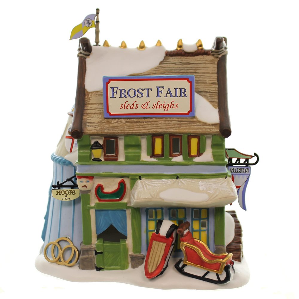 Department 56 Dickens' Village Frost Fair Sled and Sleigh Rental Lit House, 6.1"