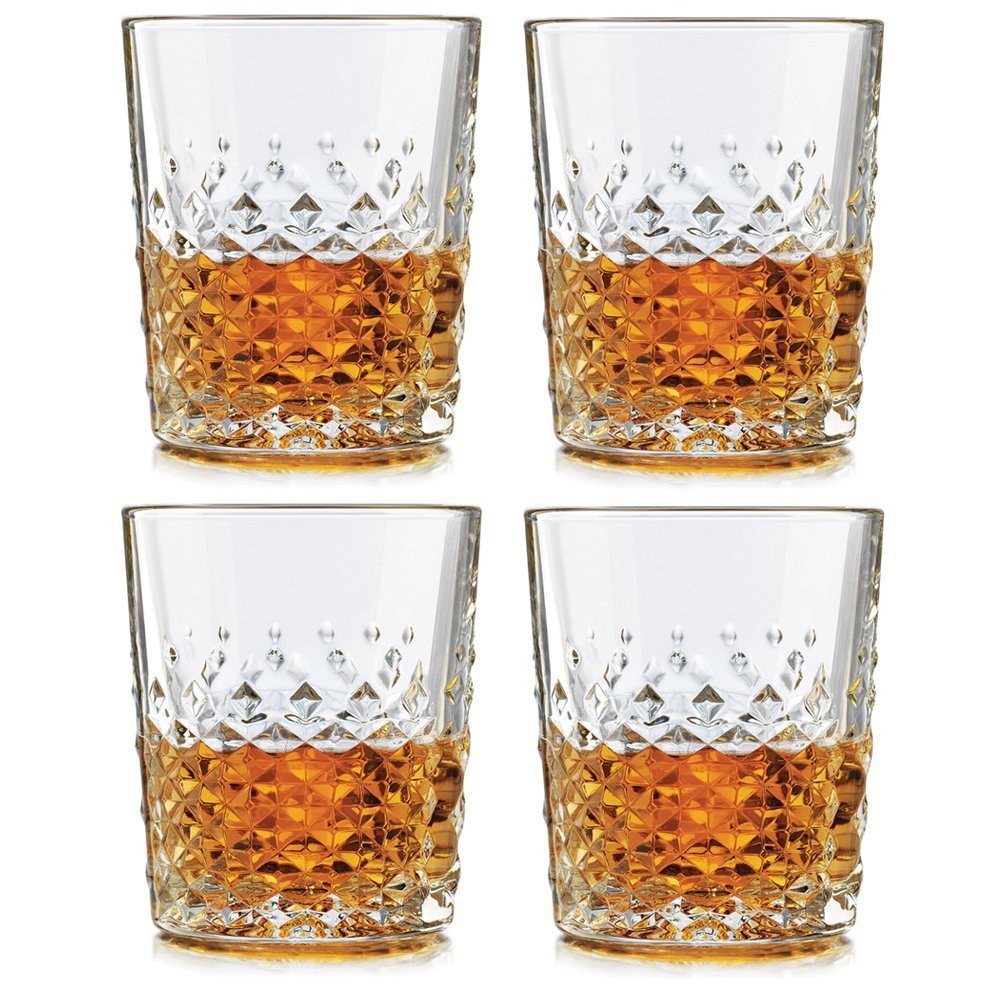 Libbey Carats Double Old Fashioned Glass 12 oz - 4 Pack w/ Pourer
