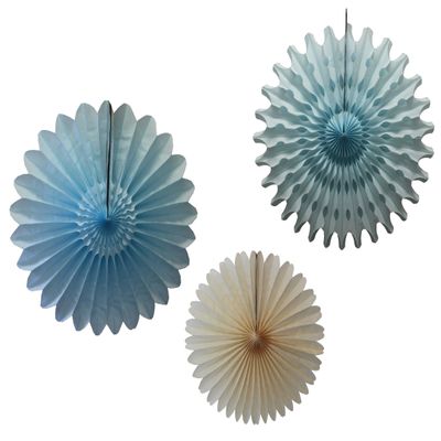 3-Piece Tissue Paper Party Fans, Light Blue Ivory