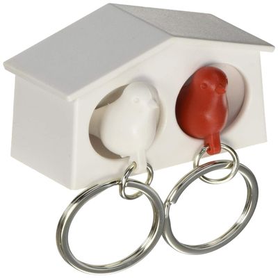 Qualy 5217049RD Mini Duo Sparrow Key Holder, White, Red