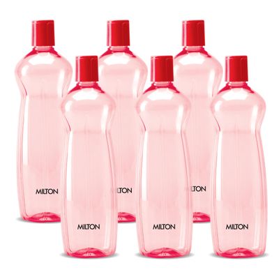 MILTON Pacific Water Bottle with Lid Reusable Leakproof 34 Oz Set of 6-Pack Red, Plastic Large Big Drink Bottle Perfect for Cycling Camping Hiking Gym Yoga Travel, Outdoors, Great for Juices Milk