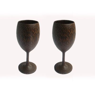 2 X Wine Glass (Palm Wood) Wooden Wine Glasses.