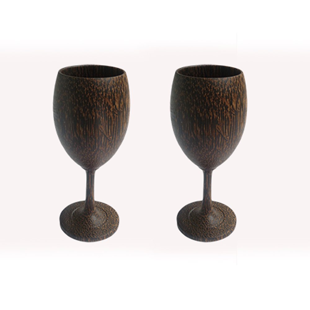 2 X Wine Glass (Palm Wood) Wooden Wine Glasses.