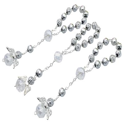 25 Pc Silver Color Baptism Favors with Angels Mini Rosaries Silver Plated Acrylic Beads/Recuerditos De Bautismo/Christening Favors/Decenarios/Decades/Finger Rosaries