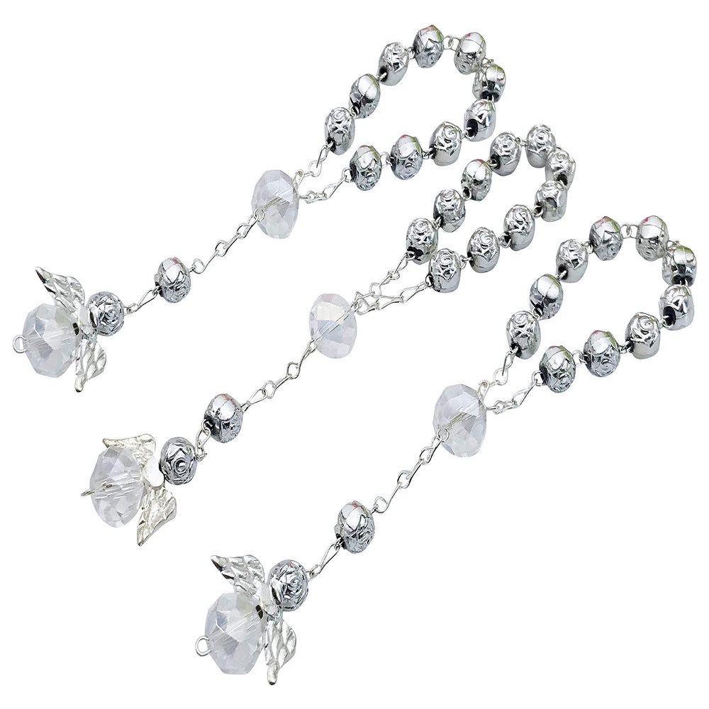 25 Pc Silver Color Baptism Favors with Angels Mini Rosaries Silver Plated Acrylic Beads/Recuerditos De Bautismo/Christening Favors/Decenarios/Decades/Finger Rosaries