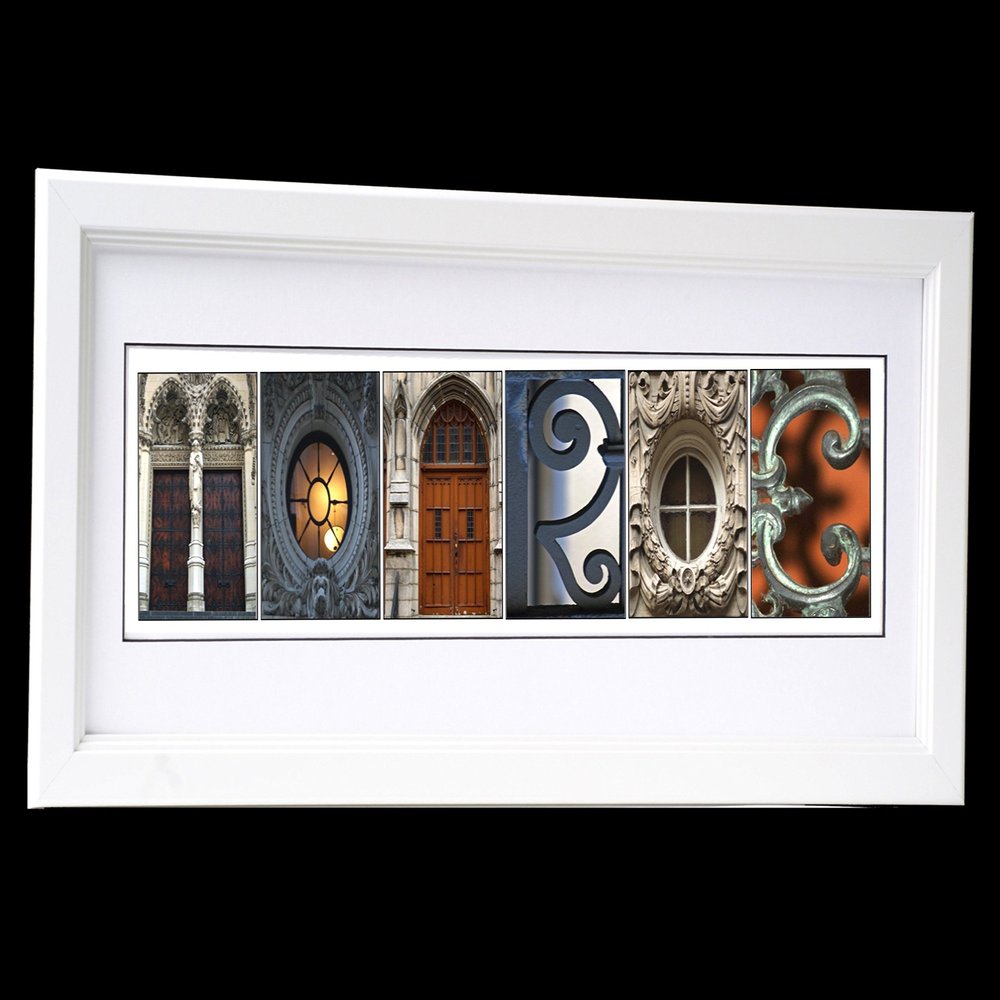Creative Letter Art Personalized Wedding Name Sign Created with Architectural Alphabet Photography Includes 12 by 26 inch Frame with Mat - Best Wedding Gift