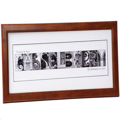 Creative Letter Art Personalized Wedding Name Sign created with Architectural Alphabet Photography includes 12 by 26 inch Frame with Mat - Best Wedding Gift